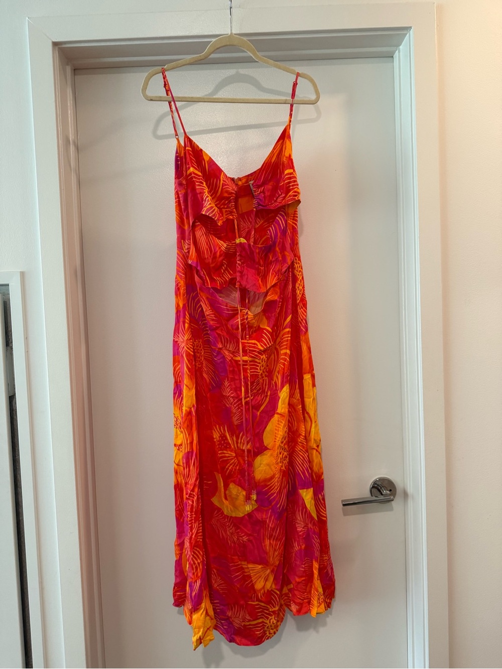 FARM Rio Vibrant Pink and Orange Tropical Midi Dress